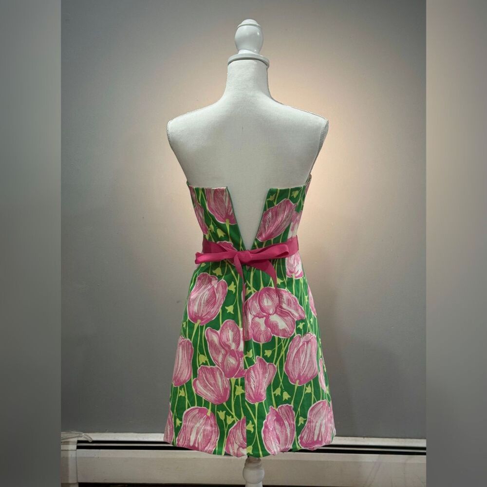 Green/Pink Lilly Pulitzer Vintage Strapless Tulip Print Dress Size 0 EUC - Picture 2 of 8